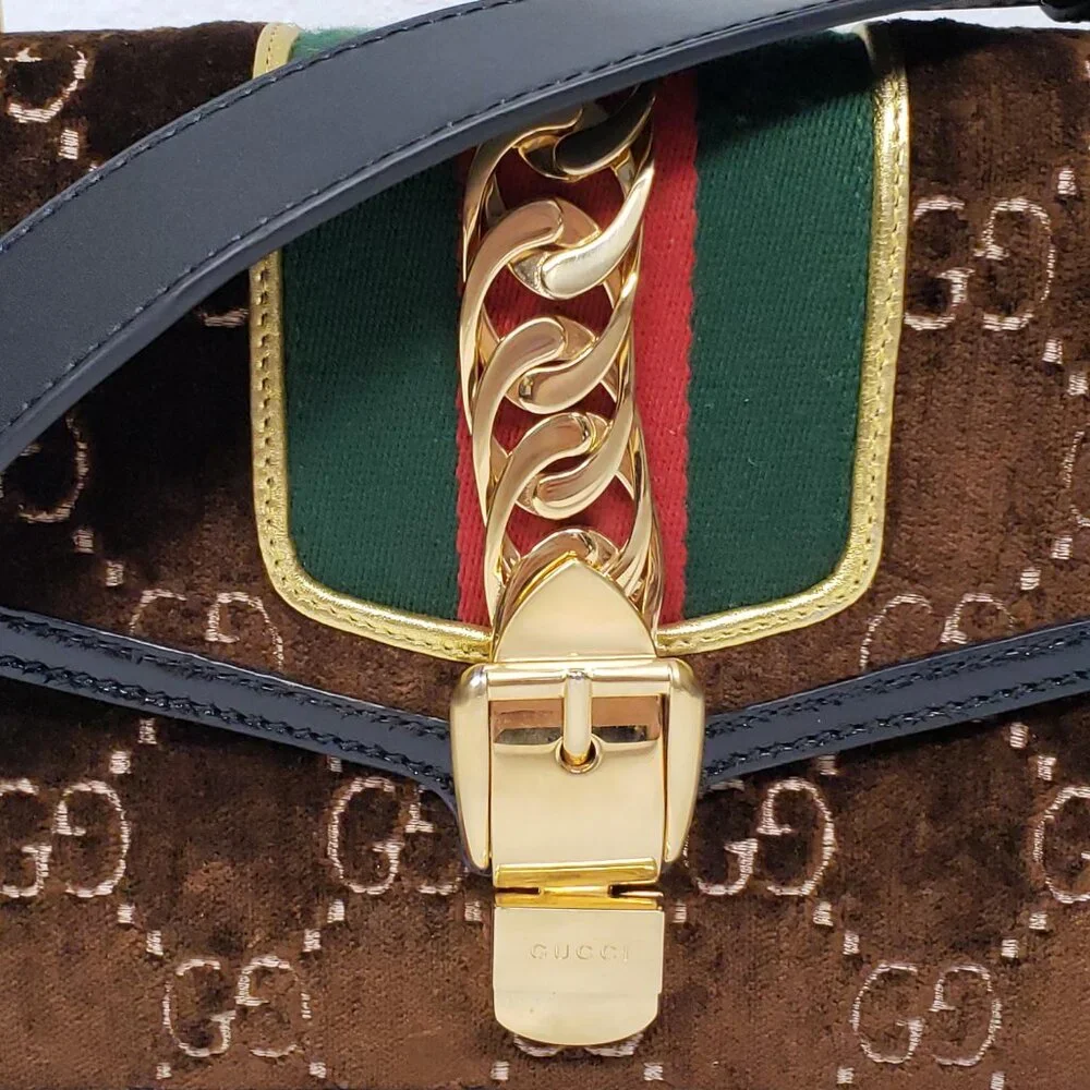 Authentic Gucci Sylvie GG Brown Shoulder Bag Luxury Designer Bag - Picture 11 of 16